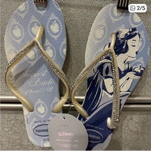 Havaianas Blue Snow White Graphic Flip Flops with Gold Crystal Straps